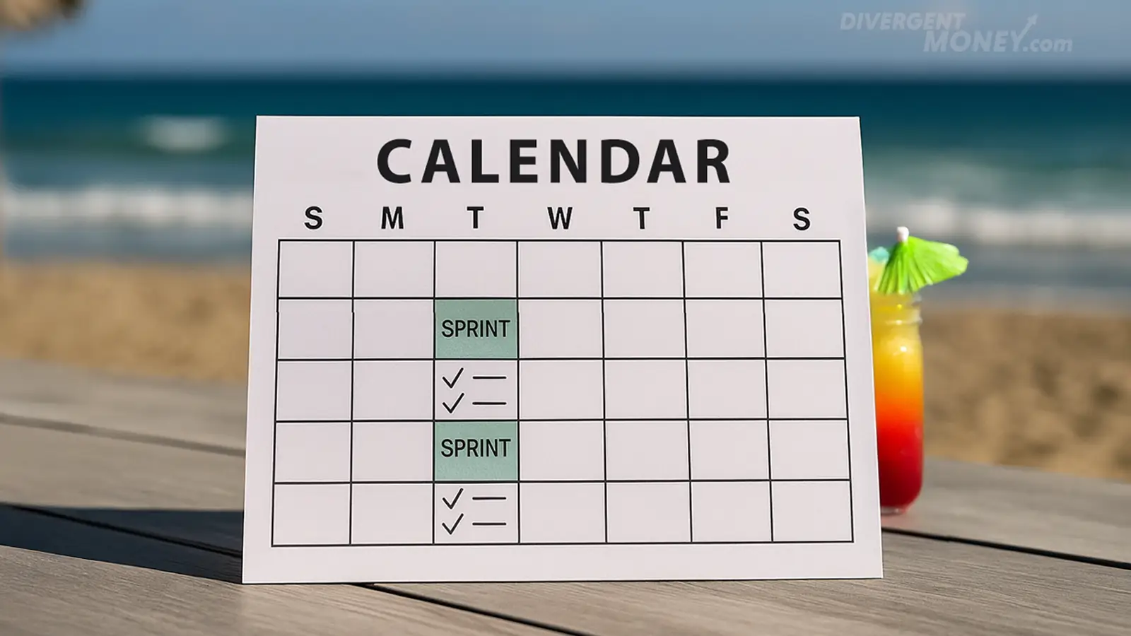 Calendar with two days marked for budgeting sprints, ideal for energy-based financial management.