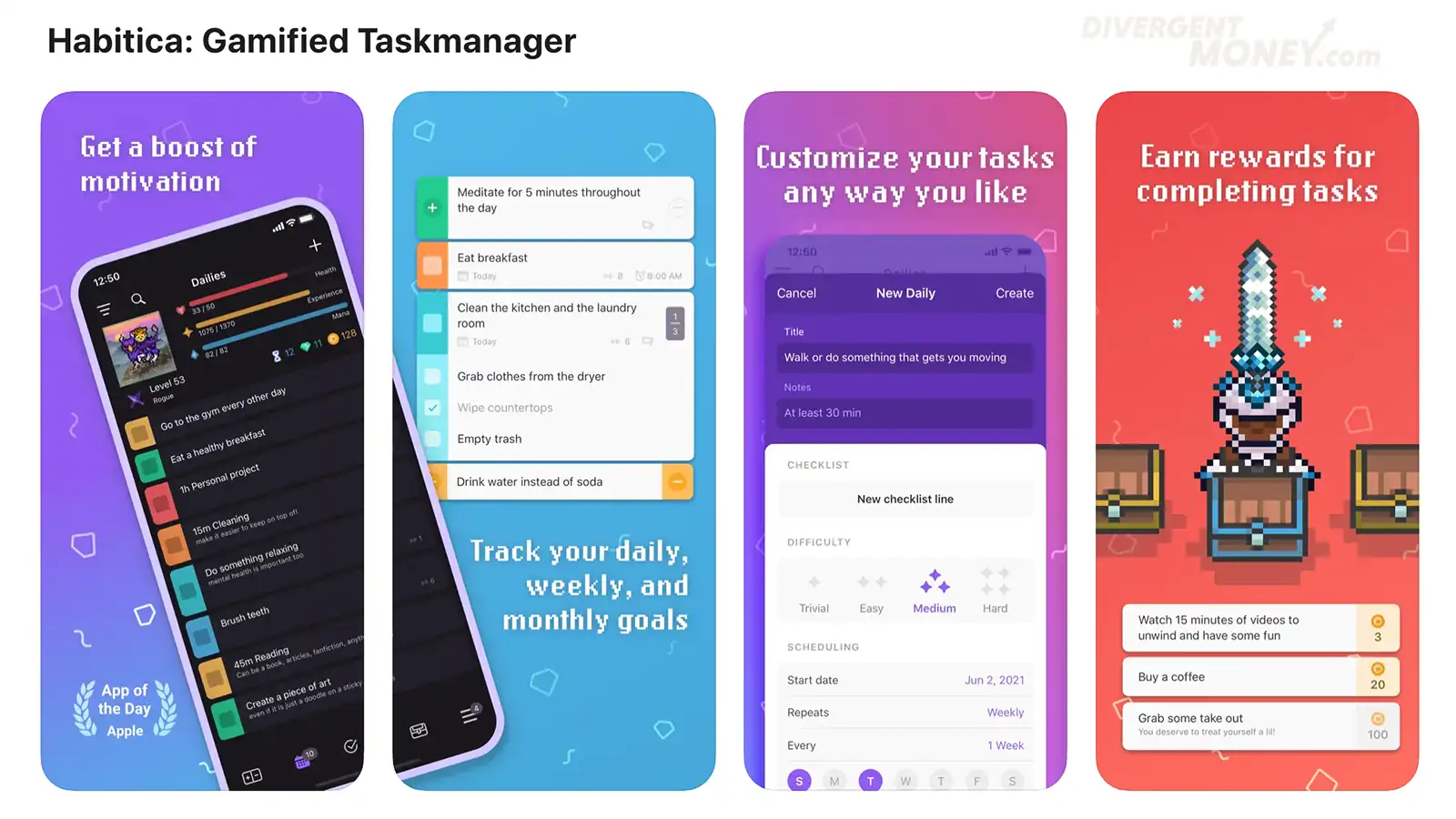 GOAL TRACKER CHART DESIGNED LIKE A VIDEO GAME LEVEL-UP SCREEN - Habitica