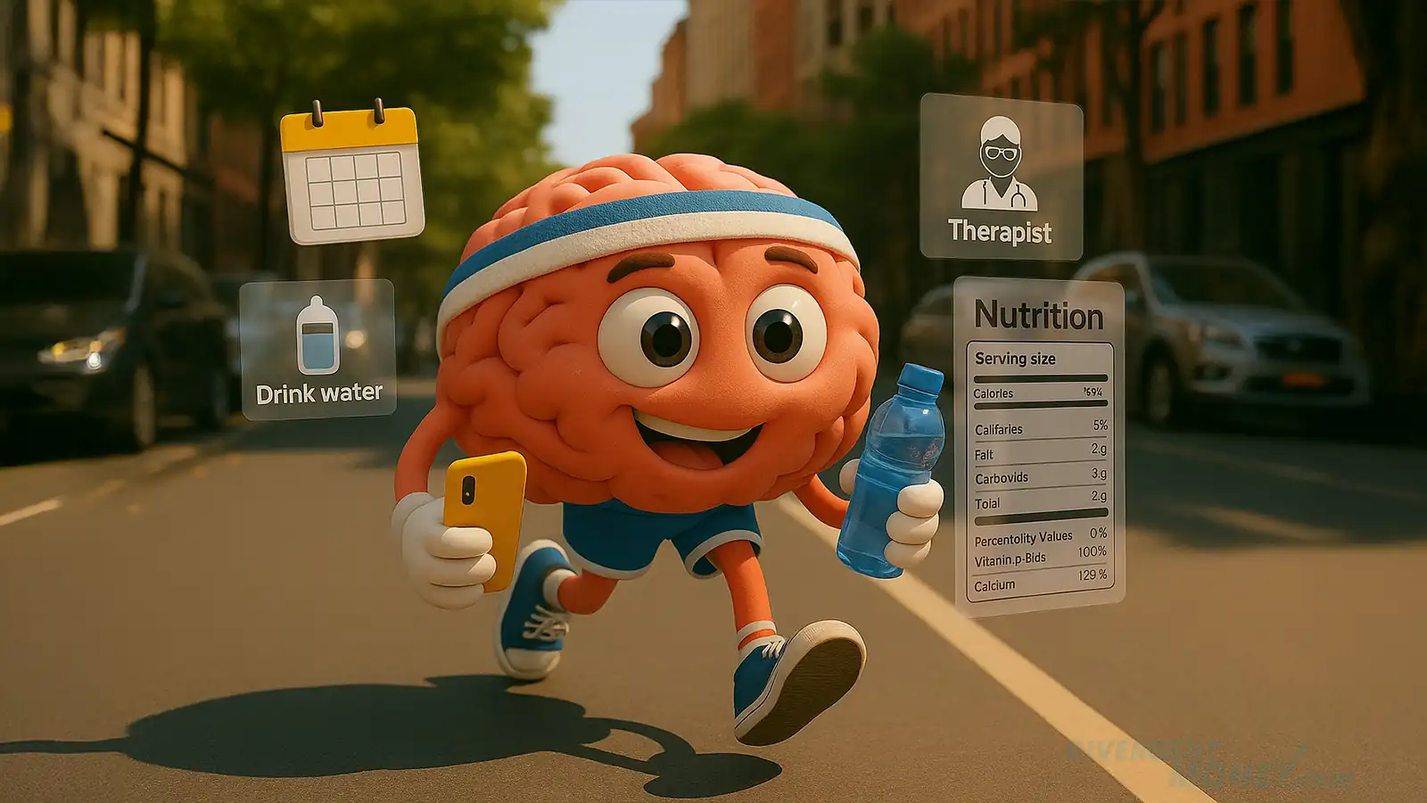 ADHD brain managing health with reminders, exercise, and support tools.