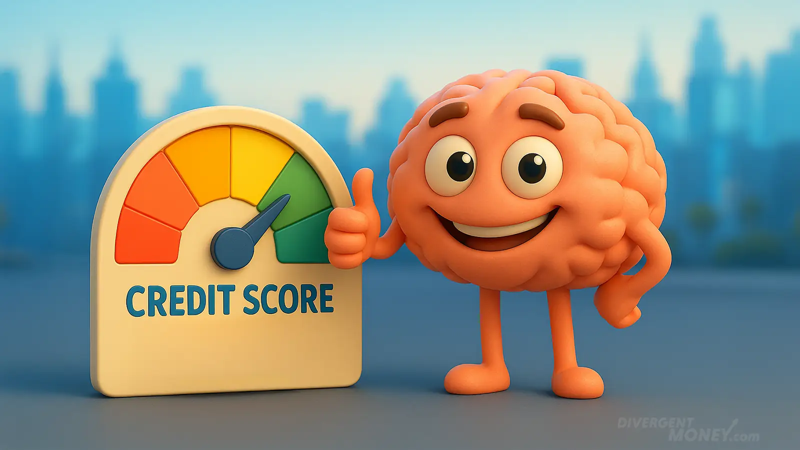 A happy brain achieving a high credit score.