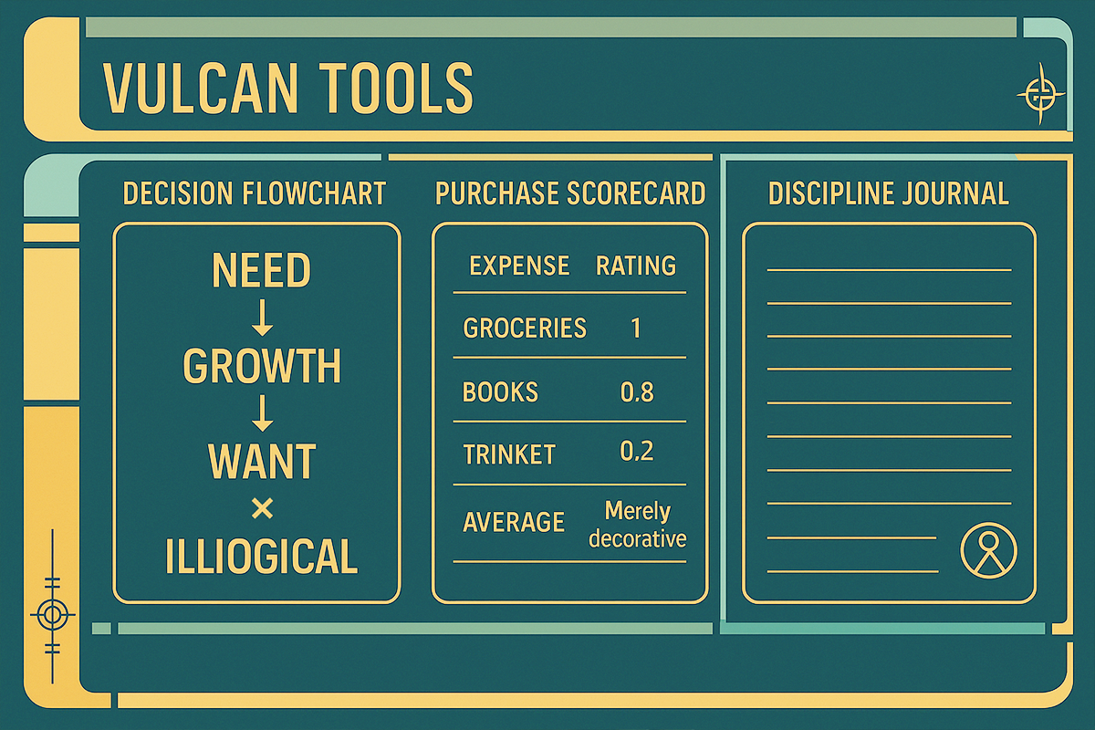 A sci-fi themed dashboard mockup displaying Vulcan budgeting tools.