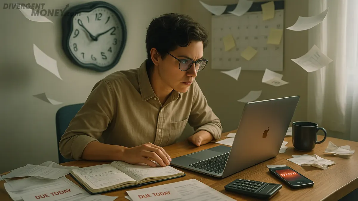 Woman hyper focused on a task, unaware of time going by.