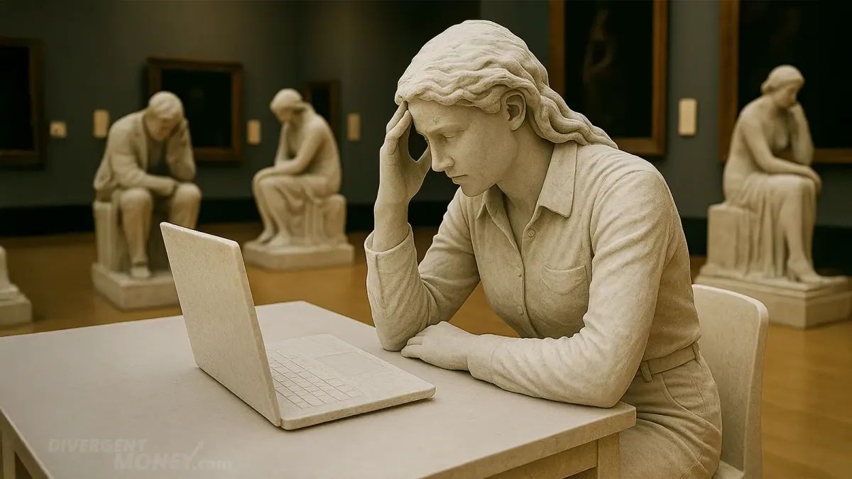 A marble statue of a woman unable to begin a new task. Failing at task initiation.